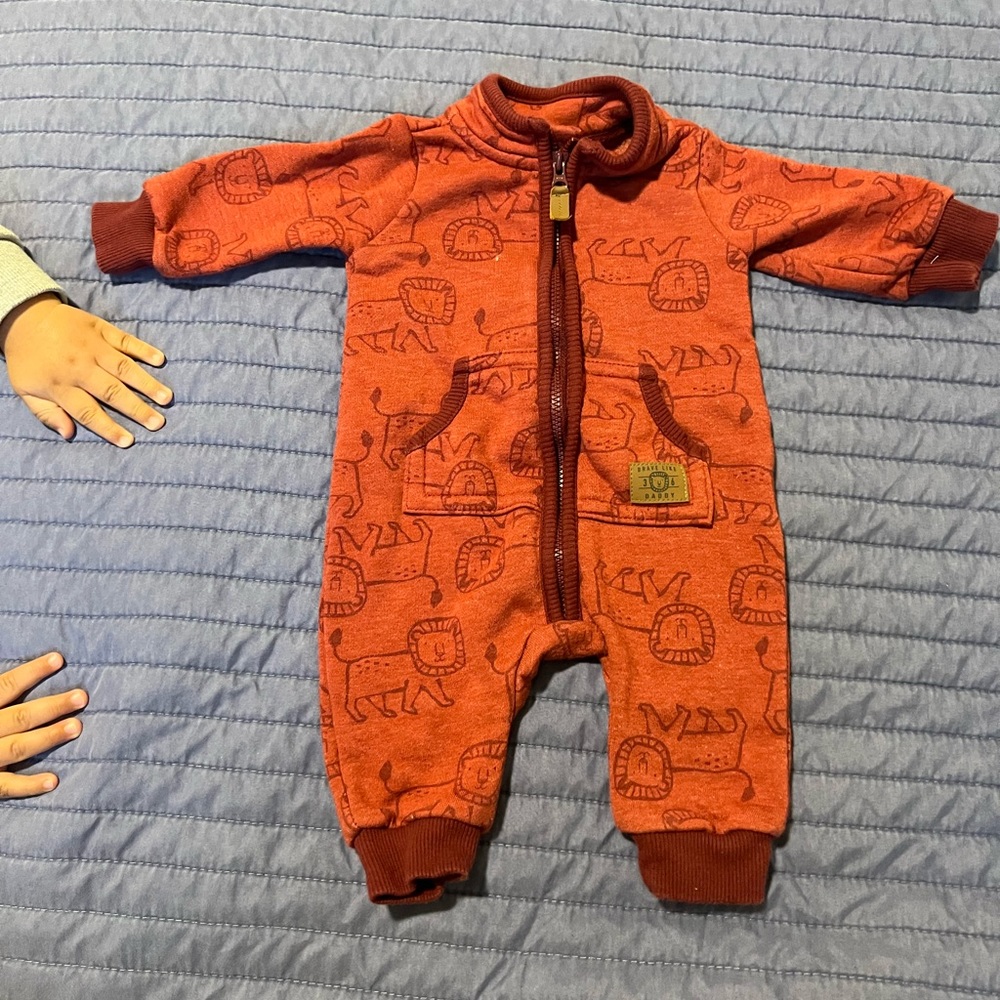 Red Carters Animal print zip-up mock neck onesie. 3 months.
